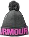 Under Armour Women's Graphic Pom Pom Beanie, Carbon Heather (090)/Rebel Pink, One Size Fits All
