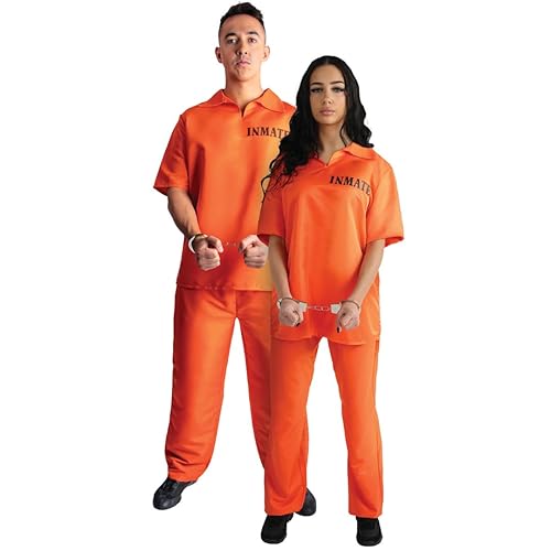 Party Expert Inmate Costume for Adults, orange prisoner jumpsuit