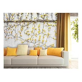 Vines with Yellow Leaves on The Texture Wall - Removable Wall Mural | Self-Adhesive Large Wallpaper - 66x96 inches