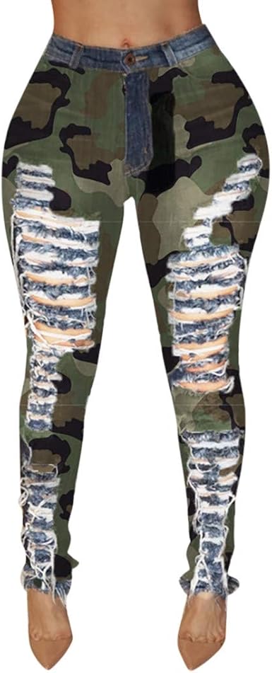 camo distressed women's jeans