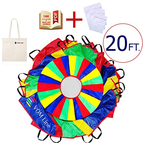 VOMLine Play Parachute 20 Foot for Kids with Extra Strong 24 Smudge Resistant-Handles, Proper Selection of Matching Colors On The Basis of Experimental Color Testing, with High-Grade Stitching