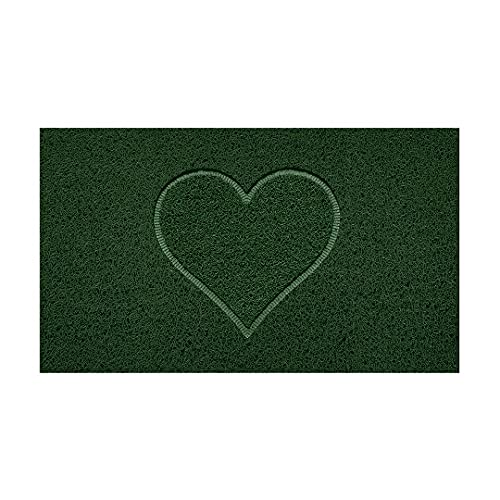 Nicoman Embossed Spaghetti Door Mat Dirt-Trapper Jet-Washable Doormat 70x43cm (Green, HEART Shape) - Use on Carpet ONLY