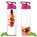 DIY Fruit Infuser Water Bottle 25 oz Detox Flip-Top Leak Proof BPA-Free Tritan with Recipe Book Birthday Gifts for Women Pink