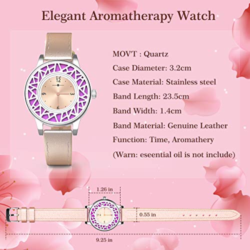Christmas Gifts for Women, Essential Oil Bracelets Women Watch, Leather Band Aromathery Diffuser Bracelet Women Wrist Watch with 8pcs Washable Pads Gifts for Mom