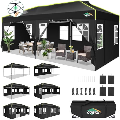 COBIZI Faltpavillon 3x6 Pavillon wasserdicht Winterfest, EIN-Tasten-Zentralverriegelung Partyzelt Faltbar Anti-UV mit Fluoreszierenden Streifen, 6 Sei