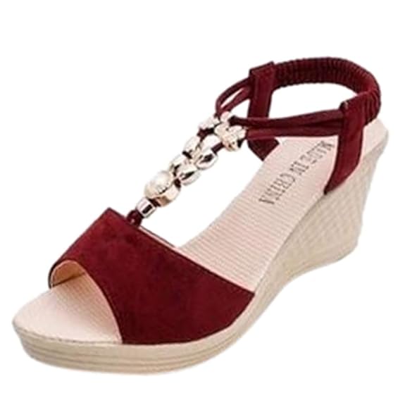 Pingtr - Damen Sandalen - Frauen Mode Wedges String Bead Casual römische Sandalen Schuhe