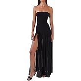 Women Tube Top Dress Tiger Stripe Mesh Patchwork Maxi Dress Strapless Sexy High Slit Long Dresses Party Clubwear