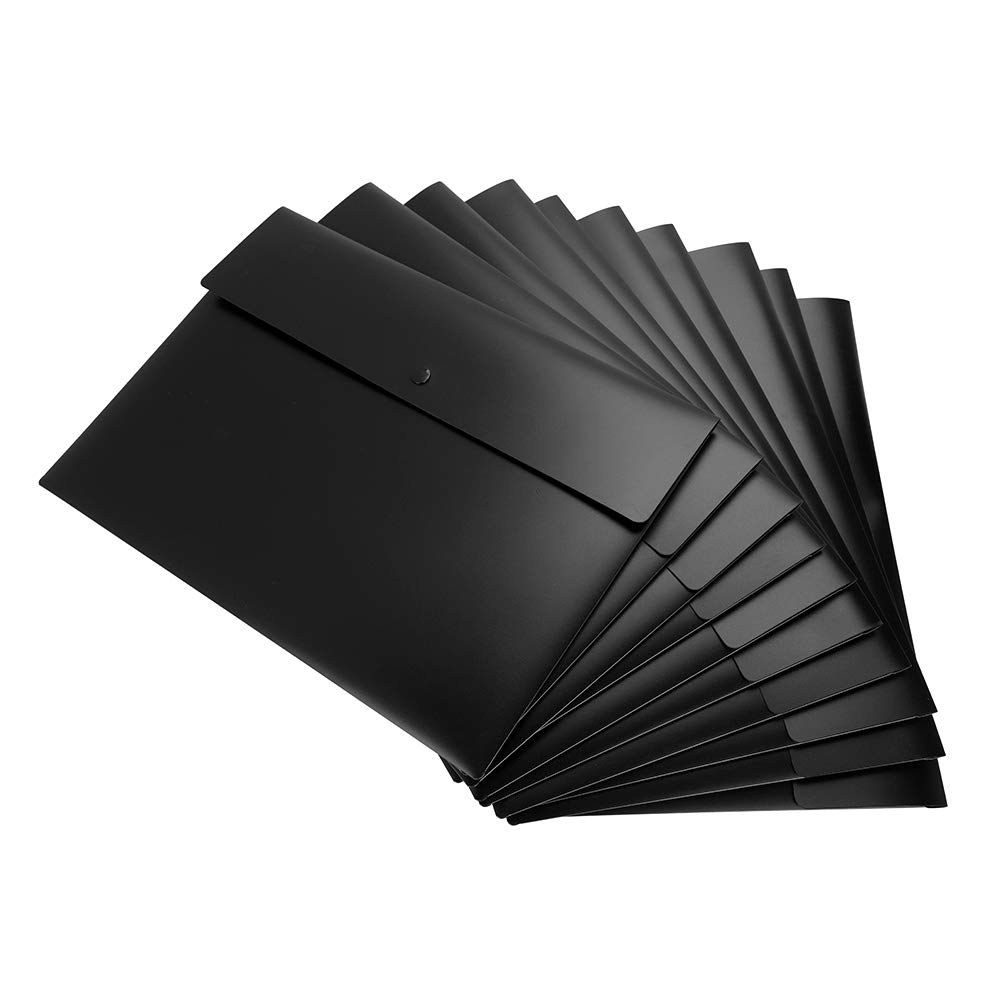 A4 Plastic Wallets Poly Envelopes 10 Pack Paper Document Organizer File Folders Foolscap Popper Wallets Frosted File Pockets with Snap Button for Bills Receipts Vouchers Papers Office Organization