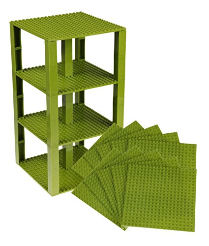 Strictly Briks Classic Stackable Baseplates 6" x 6" Brik Tower | 100% Compatible with All Major Brands | Building Bricks for Towers, Shelves and More | 10 Base Plates & 40 Stackers| Jungle Green