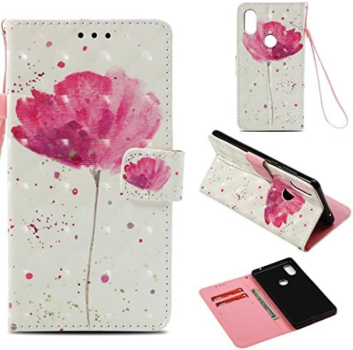 Xiaomi Mi Mix 2S Case,PU Leather Wallet Flip Full Body Protective Phone Cover with Credit Card Slot Wrist Strap Magnetic Closure Stand Accessories Flower
