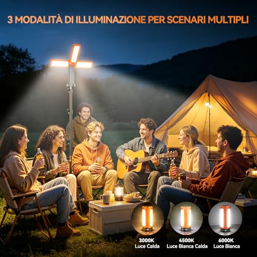 Rechargeable Camping Lamp with Tripod 12000mAh 3 Colors of Light 6000LM Dimmable LED IP65 Suitable for Workshops, Camping, Construction Sites and Emergency Situations