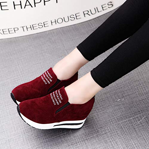 Women's Platform Wedges Walking Sneakers Flat Thick Bottom Shoes Slip On Ankle Boots (Wine -1, US:5.5) - Thumbnail 2
