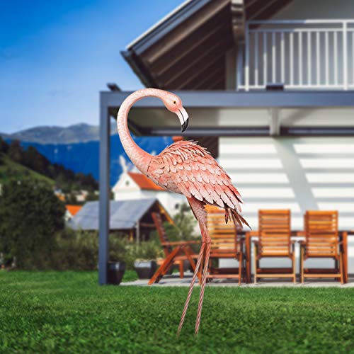 Kircust Garden Standing Flamingo Ornaments Statue Tall Yard Art Decor, Outdoor Durable Metal Bird Sculpture for Lawn Patio Walkway Backyard Ornaments, 38.5-Inch, Pink - Thumbnail 2