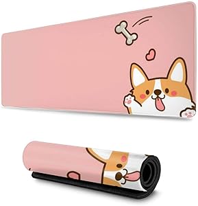 Waldeal Cartoon Corgi with Bone Print Extra Large Gaming Mouse Pad for Computer, 300mm X 800mm X 3mm