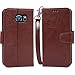 Galaxy S6 Case, Arae Samsung Galaxy S6 Wallet case,[Wrist Strap] Flip Folio [Kickstand Feature] PU Leather Wallet case with ID&Credit Card Pockets for Samsung Galaxy S6 (Brown)