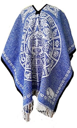 Textiles Mexicanos Mexican Poncho Reversible Cobija Blanket (Light Blue)