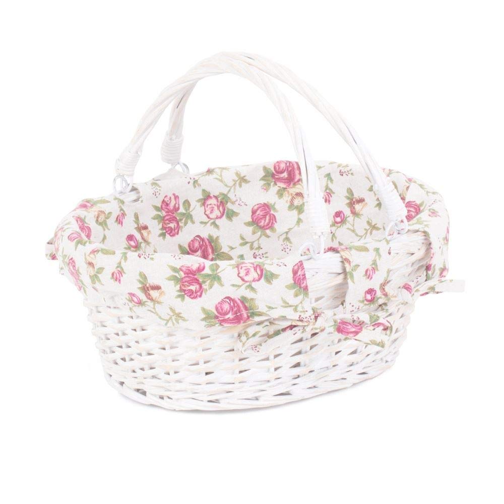 Red Hamper C104R Medium White Swing Handle Wicker Shopper with Garden Rose Lining