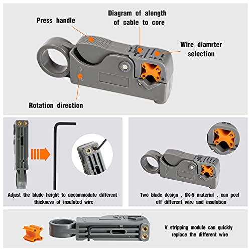 KOTTO Coax Cable Crimper, Coaxial Compression Tool Kit Wire Stripper