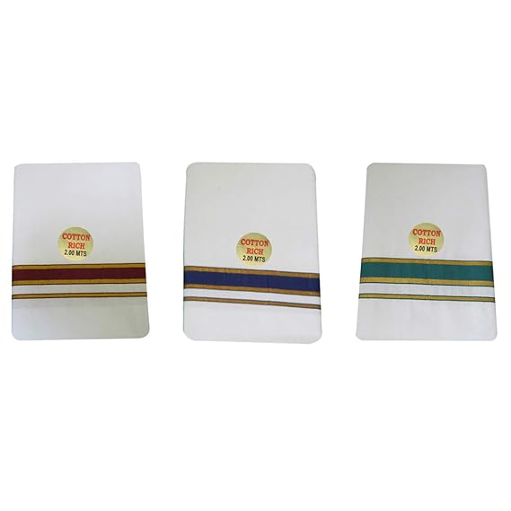 White 2 Mtr Color Dhoti - 3 Pcs Pack Solid Men's Dhoti