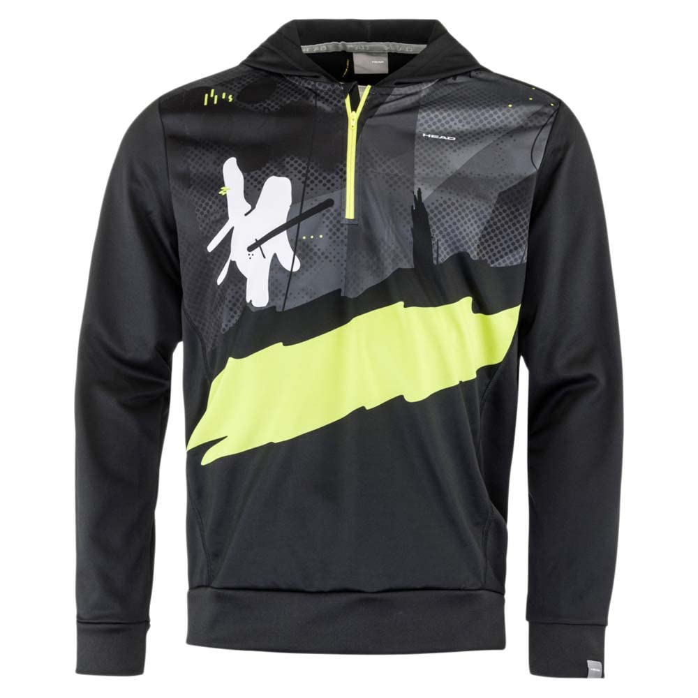 HEAD Men's Race Hoodie Print Sweatshirts, Black/Yellow, S