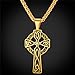 U7 Antique Celtic Cross Necklace for Men 18K Gold Plated Rope Chain Irish Knot Cross Pendant