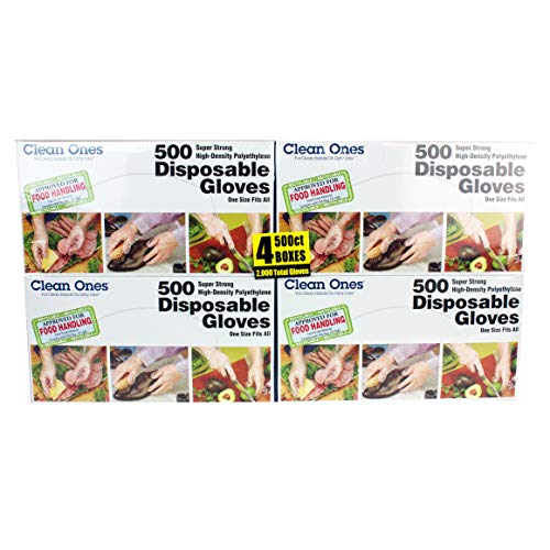 Clean Ones Disposable Food-Safe Poly Gloves, One Size, 2000 Count