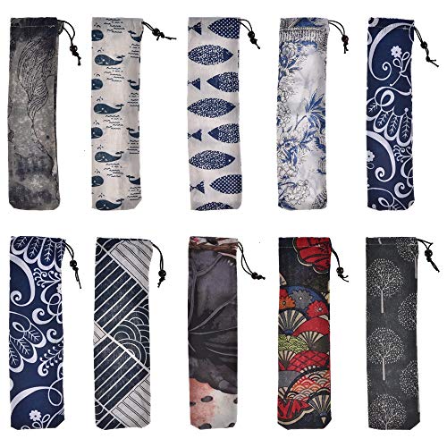 Straw Carrying Case, 10pcs Stainless Steel Straw Travel Bag For Glass Straw Silicone Straw Bamboo Chopsticks Cleaning Brush Knife Fork Spoon Chopsticks Safe And Reusable Straw Storage Bag Random Color