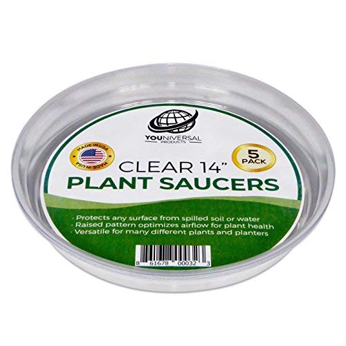 YOUniversal Products Clear Plastic Plant Saucers for Indoor and Outdoor Plants (14 Inch, 5 Pack)