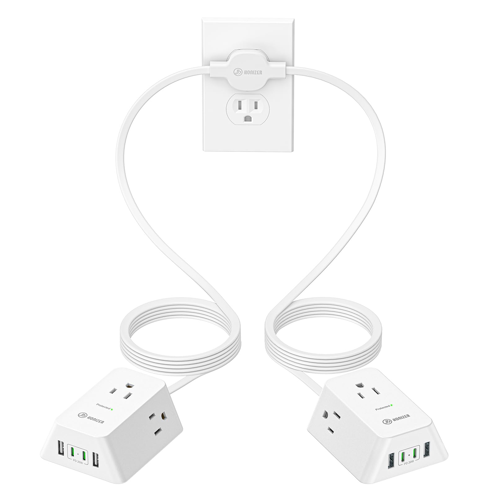 12FT Twin Flat Extension Cord USB C 20W,Split Extension Cord Flat Wall Plug