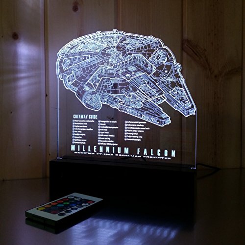 QTY 1 - Millennium Falcon Laser Engraved 16 Color LED Light w/Remote