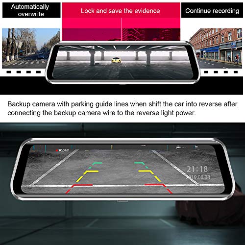 Backup Camera 9.66" Mirror Dash Cam Front Rear Dash Cameras Dual Lens 1080P Video Streaming Rear View Mirror Camera IPS Full Touch Screen Parking Monitor, Night Vision Waterproof - Thumbnail 4