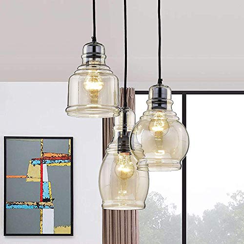 jojospring Mariana Antique Black Cognac Glass 3-Light Cluster Pendant Chandelier
