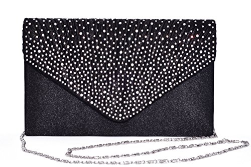 Outrip Women's Evening Bag Clutch Purse Glitter Party Wedding Handbag with Chain (B Black) - Thumbnail 7