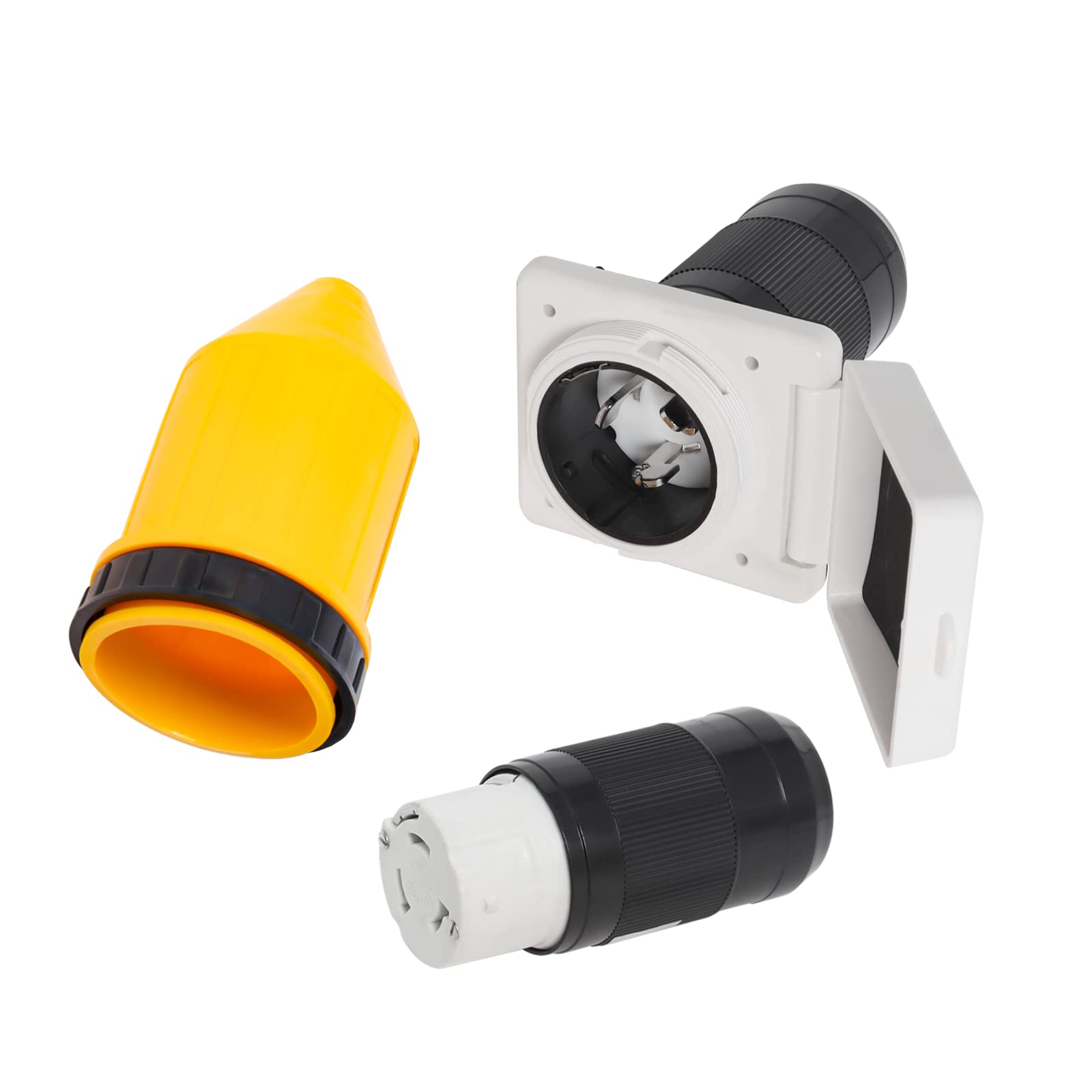 Photo 1 of Wadoy 50 AMP RV Power Inlet Plug Set, 125V 250V Electrical Power Inlet with Connector Plug Cord Cover Ring for RV Camper Trailer Boat Caravan Truck Yacht