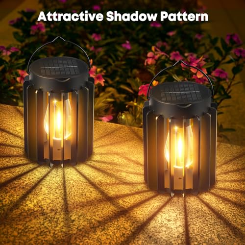 RECHOO Solar Lights for Outdoor Garden Hanging, Pack of 2 Solar Lanterns for Outdoor Use with Large LED Bulb, IP65 Waterproof Solar Lights for Outdoor Use with Clip for Patio, Lawn, Balcony, Yard, Garden Decoration