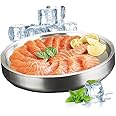 Stainless Steel Chilled Serving Tray Silver Cold Serving Tray Platter with Ice Chamber Shrimp Cocktail Serving Dish with Ice 