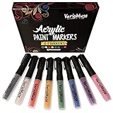 VarioMuse Acrylic Paint Markers (8 Color Set) - Use on Ceramic, Glass, Plastic, Porcelain, Stone, Wood, Paper, and More - Water Based, odorless, and Washable on Non-Porous Surfaces