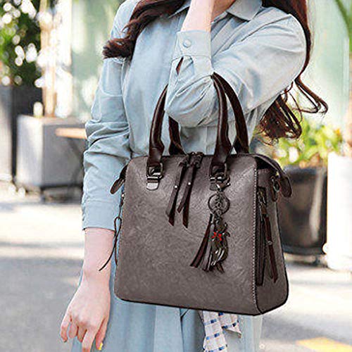 4 Pcs Bags,AgrinTol Women Pattern Solid Handbag+Crossbody Bag+Messenger Bag+Card Package (Gray)