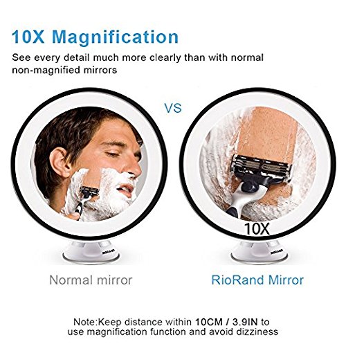 10x Magnifying Vanity Mirror LED Lighted Cosmetic Makeup Shower Mirror with Locking Suction Cup，360 Degree Swivel Rotation，Ideal for Bedroom Bathroom Travel