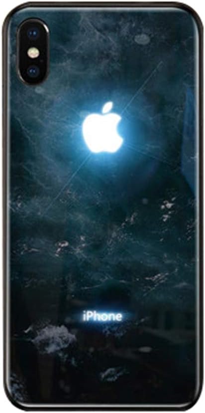 Twnhmj Iphone XSMAX Phone Cases Led Logo Light,Iphone XR Case Glowing Marble Texture Logo Light Up Logo Case Illuminate Cover Tempered Glass Cover Case,D,iPhone6P/6SP