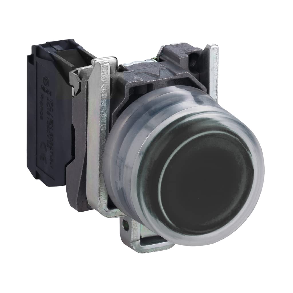 Schneider Electric Harmony XB4 - Booted Push Button Switch, Metal, Spring Return, 1NO, 22 mm Mount, Unmarked, Projecting Operator Profile, XB4BP21, Black