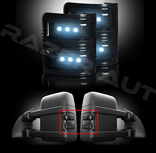 Razer Auto 08-15 Ford F250 / F350 / F450 / F550 Superduty Mirror LED Lights, Smoke Lens & Black Base & White LED