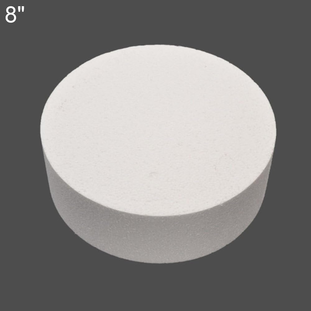 Lsgepavilion 4/6/8inch Round Cake Dummy,Kitchen Styrofoam Foam Cake Dummy Model Decor Practice Tool 8