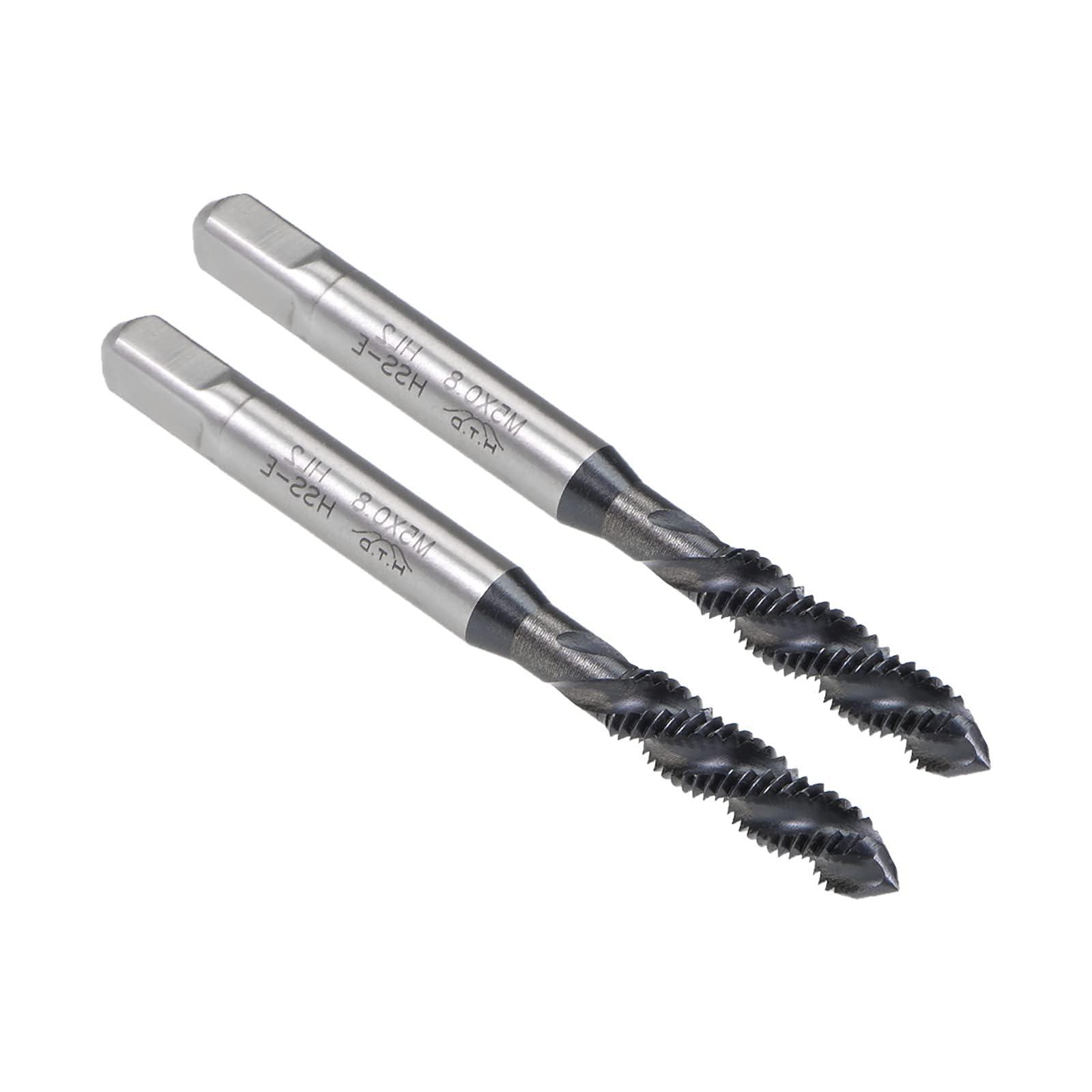 MACHSWON Spiral Flute Thread Tap M5 x 0.8mm, for Processing Blind Holes and Sticky Materials, H2 Tolerance, HSS Nitriding Coated, Metric Machine Threading Tap Screw Thread Tapping Tool, 2pcs