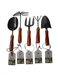 Unity 5 piezas Premium Heavy Duty Jardín portafolios con juego de herramientas para mangos de madera Antioxidante fuerte y duradero jardín probado