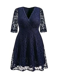 Pinup - Vestido de encaje para mujer, cuello en V, talla grande