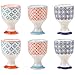 Nicola Spring 6X 3 Colours Hand-Printed Egg Cup Set - Porcelain Breakfast Hard Soft Boiled Eggs Holder