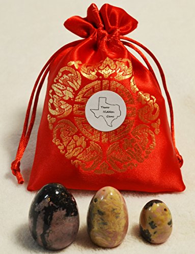 Set of 3 Natural Rhodonite Eggs Kegel Exercise Weights Texas Hidden Gems