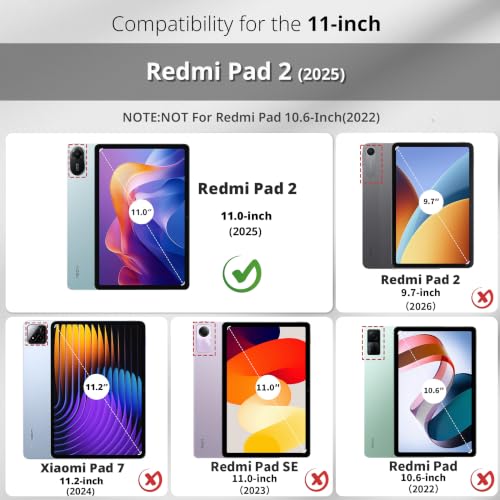 EasyAcc Case Cover Compatible with Xiaomi Redmi Pad 2 11 Inches – Ultra Slim with Lightweight PU Leather Stand Cover, Black