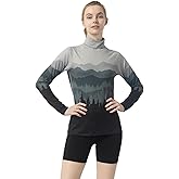 Leapstride Women's Slim Fit Turtleneck Performance Base Layer - Mountain & Forest Print, Moisture-Wicking Long Sleeve Top